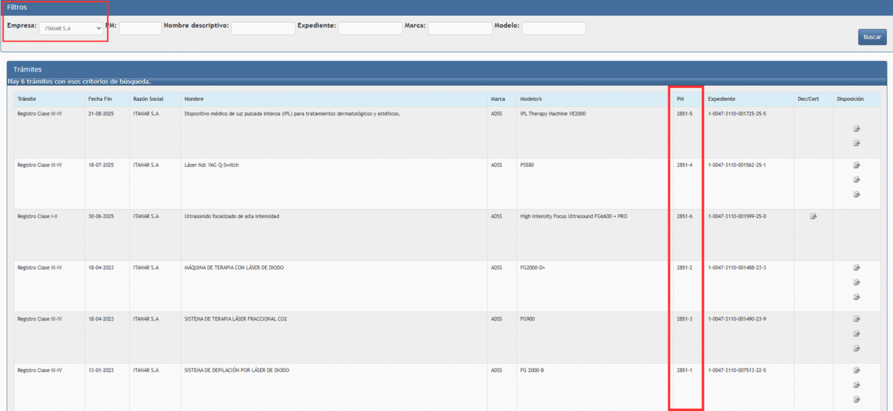 Captura de pantalla de pagina ANMAT